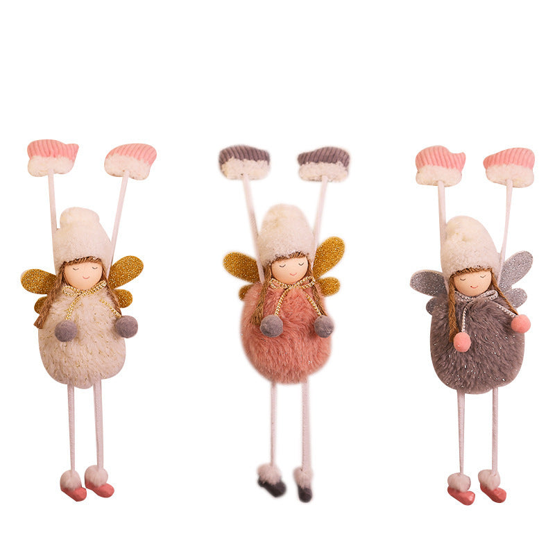 HKM-392147 Cute Mini Girl Angel Pendant in Pink, Grey, and White Flannel - 23x10cm