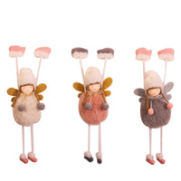 HKM-392147 Cute Mini Girl Angel Pendant in Pink, Grey, and White Flannel - 23x10cm