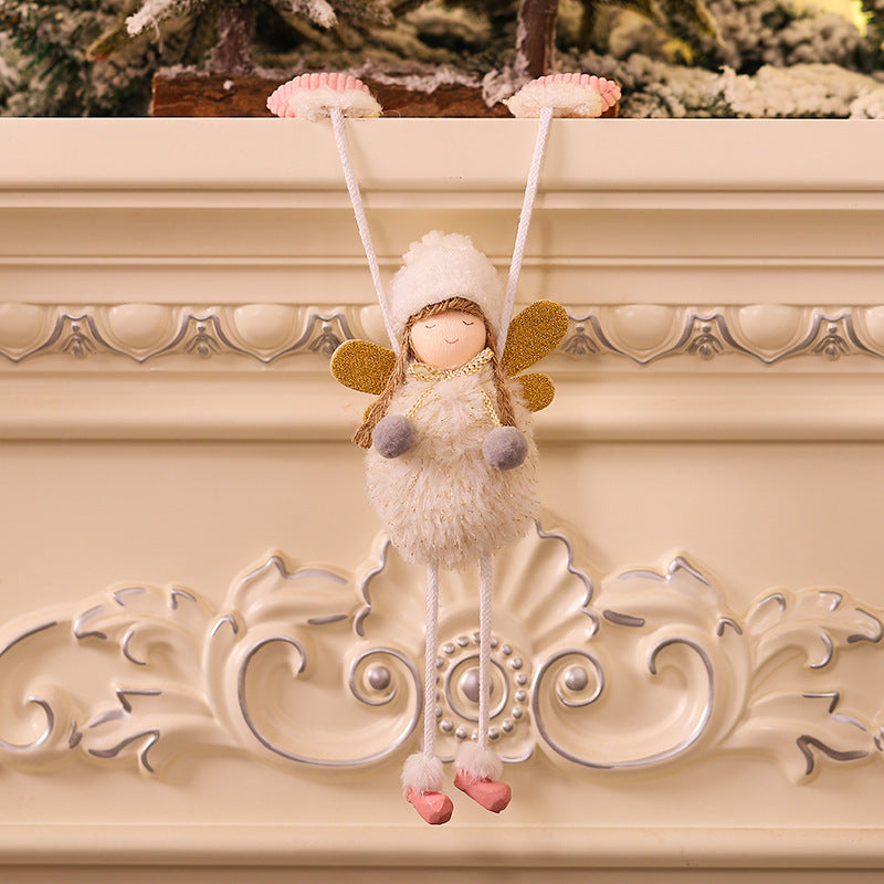 HKM-392147 Cute Mini Girl Angel Pendant in Pink, Grey, and White Flannel - 23x10cm