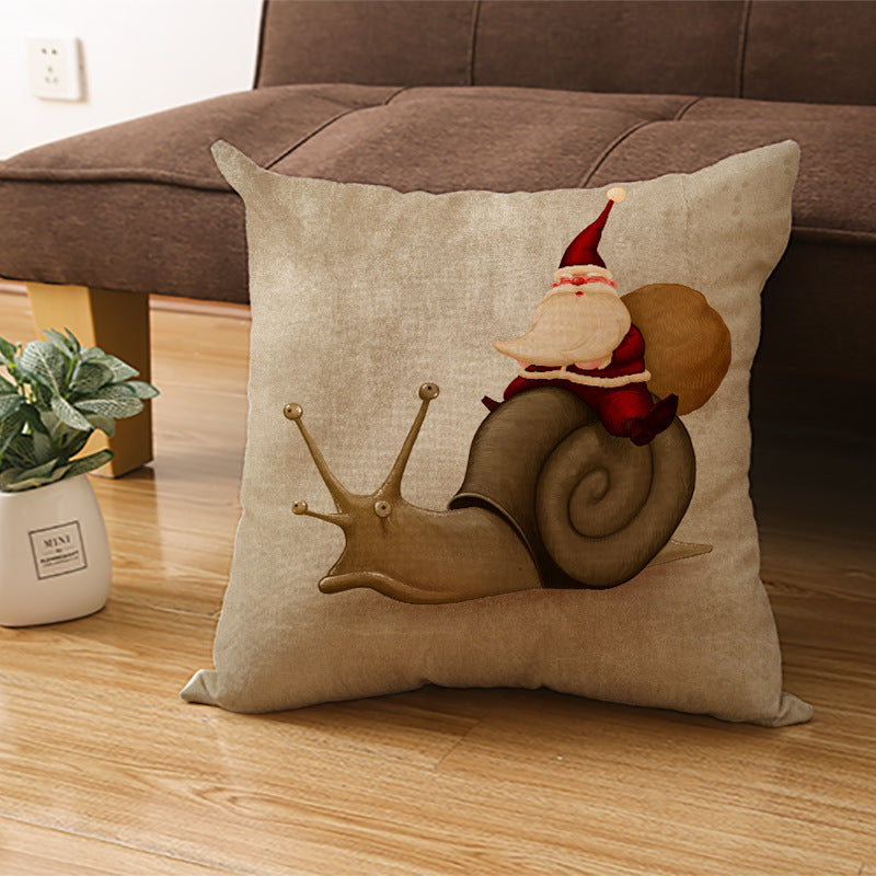 HKM-392403 Cartoon Pattern Christmas Pillowcase – 45x45cm Comfortable Linen Cushion Cover