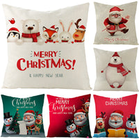 HKM-392403 Cartoon Pattern Christmas Pillowcase – 45x45cm Comfortable Linen Cushion Cover
