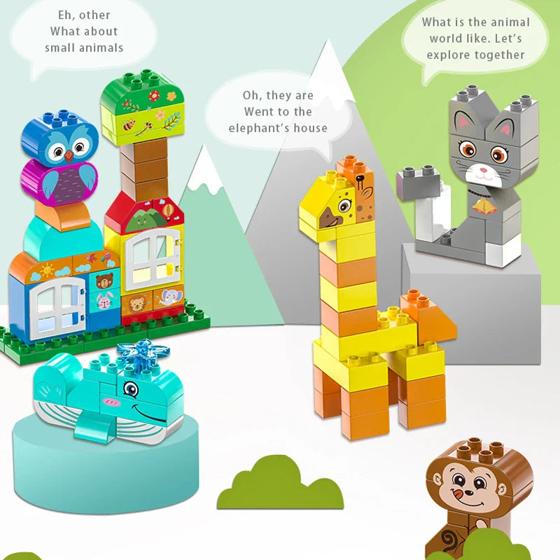 HKM-392595 Creative Animal Park Building Brick Sets - 20 Modular Construction Blocks for Kids 3+