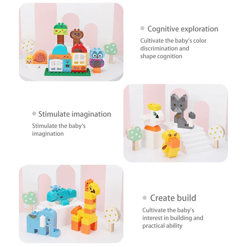 HKM-392595 Creative Animal Park Building Brick Sets - 20 Modular Construction Blocks for Kids 3+