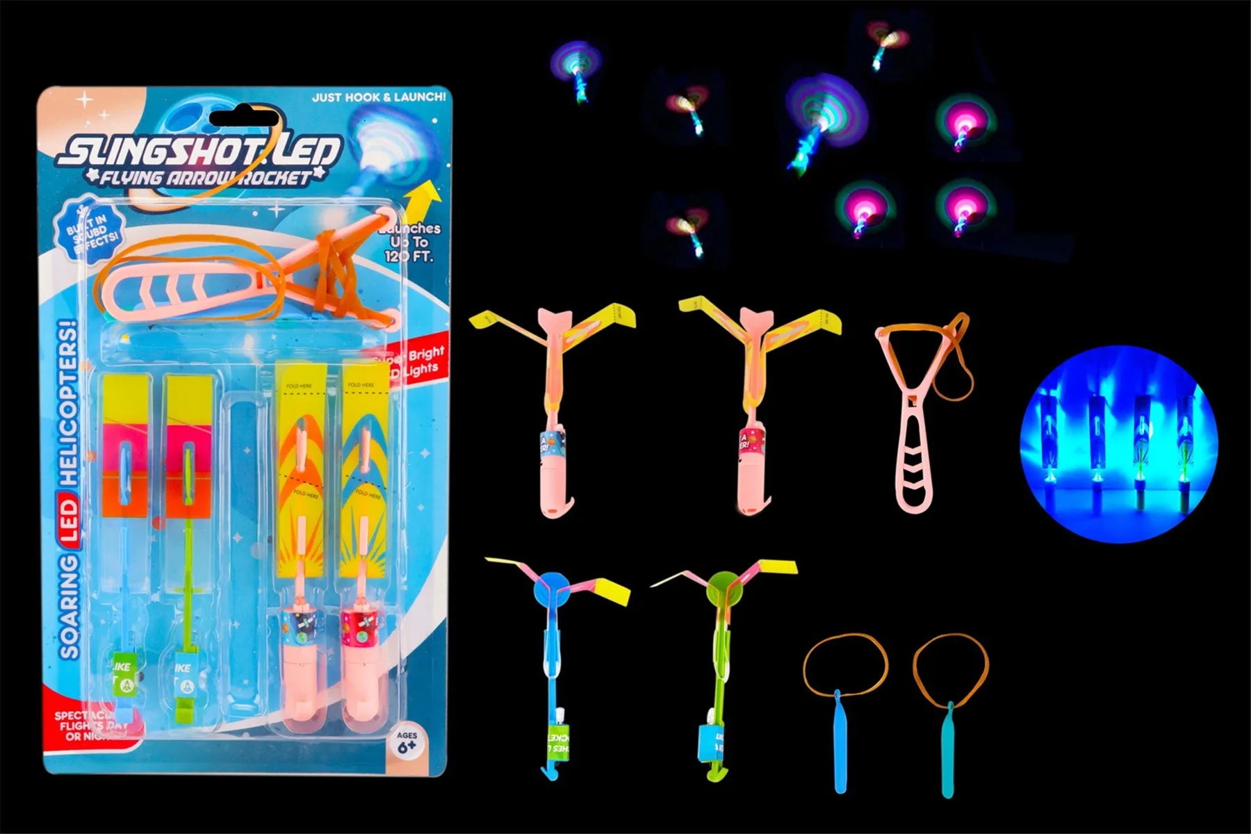 HKM-392659 LED Light Finger Rocket Flying Arrow Helicopter Toy for Ages 2 and Up - 4 Piece Set