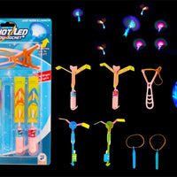 HKM-392659 LED Light Finger Rocket Flying Arrow Helicopter Toy for Ages 2 and Up - 4 Piece Set