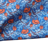 HKM-392851 Cotton Dress Fabric for Children - PLUME POPPY Blue with Red Leaves, 110cm Wide, 100% Cotton, 1m Cut