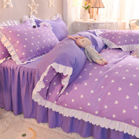 HKM-392851 Simple Love Lace Bed Four-Piece Bedding Set - Polyester Quilt with Various Color Options and Sizes