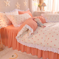 HKM-392851 Simple Love Lace Bed Four-Piece Bedding Set - Polyester Quilt with Various Color Options and Sizes