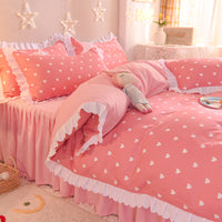HKM-392851 Simple Love Lace Bed Four-Piece Bedding Set - Polyester Quilt with Various Color Options and Sizes