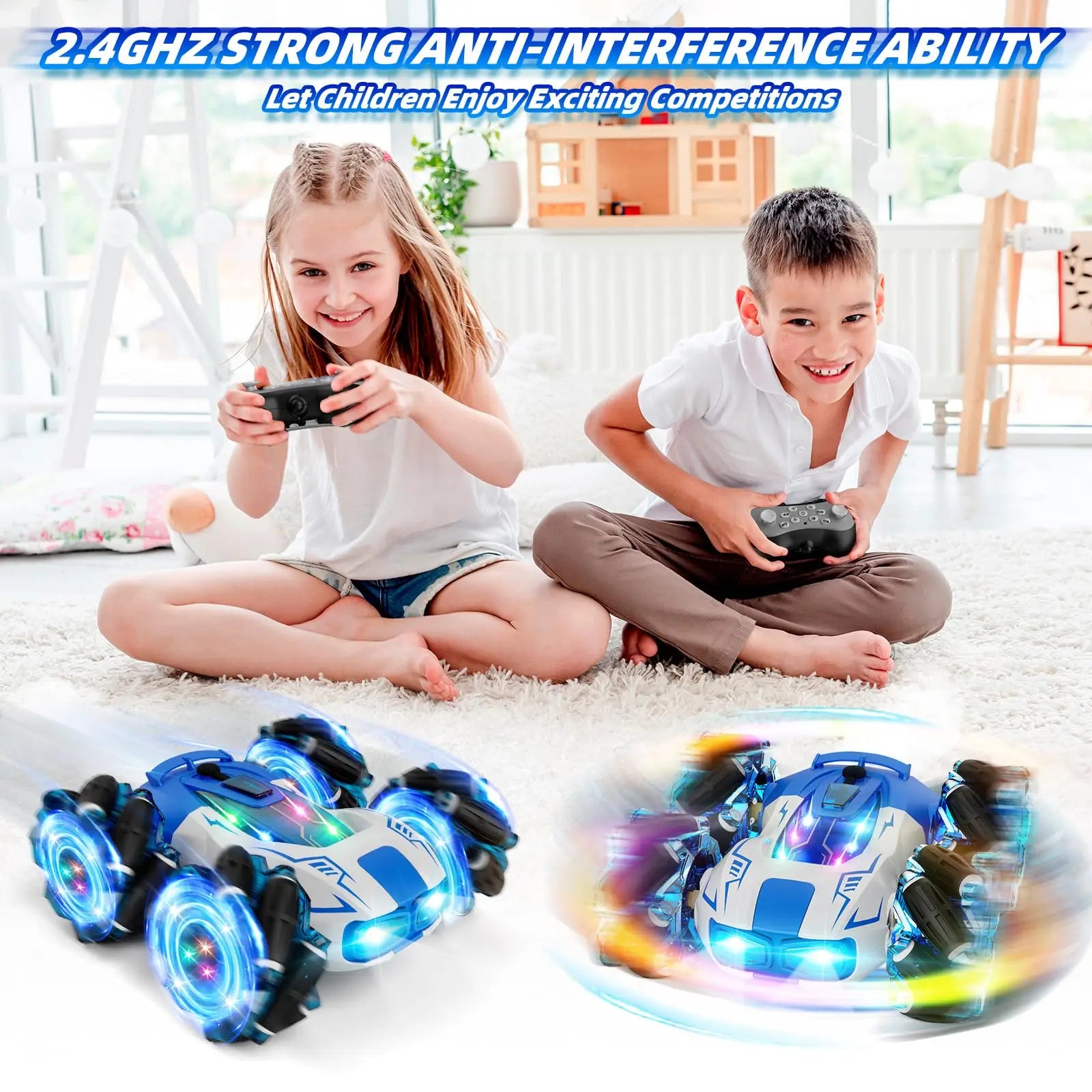 HKM-392979 4WD 2.4 GHz Double-Sided Rotating Remote Control Drift Stunt Car with LED Lights