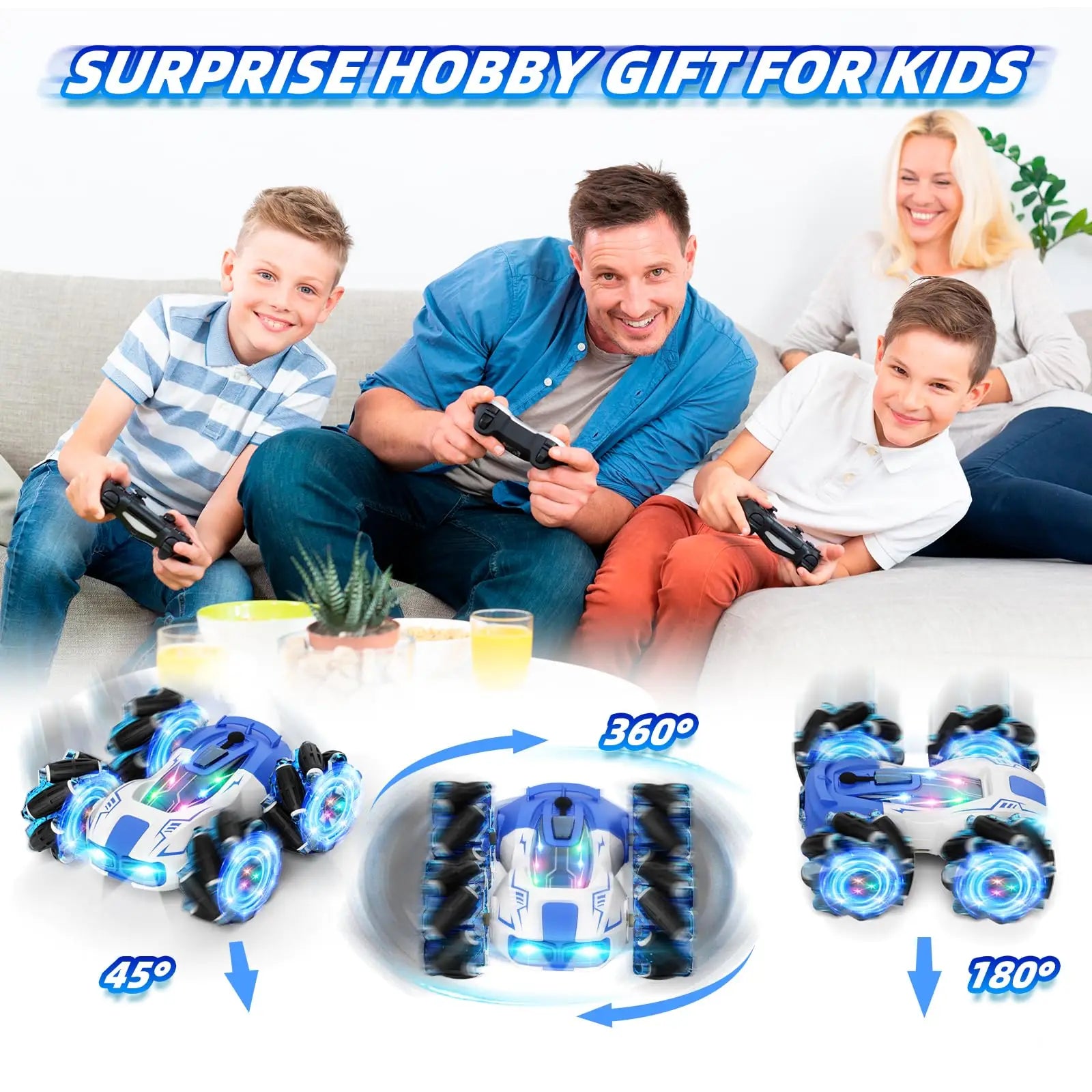 HKM-392979 4WD 2.4 GHz Double-Sided Rotating Remote Control Drift Stunt Car with LED Lights