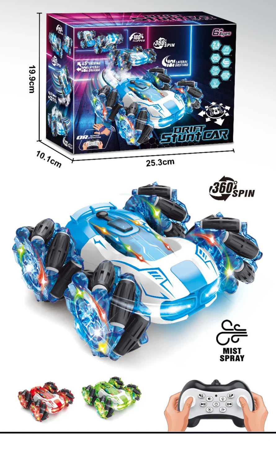 HKM-392979 4WD 2.4 GHz Double-Sided Rotating Remote Control Drift Stunt Car with LED Lights