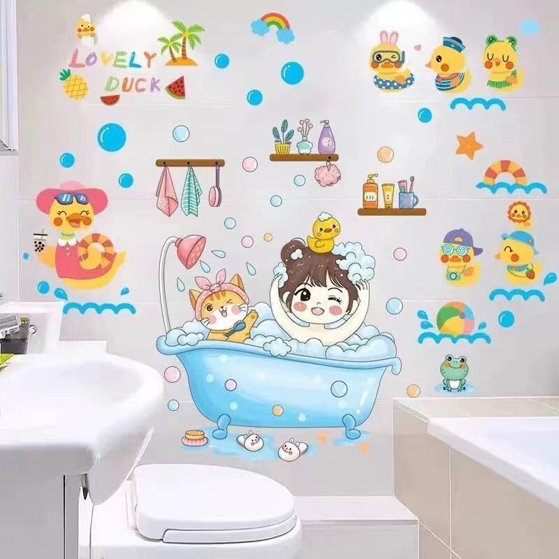 HKM-393107 Waterproof Cartoon Stickers for Bathroom Tile and Fish Tank Decoration - Cute Animal Designs
