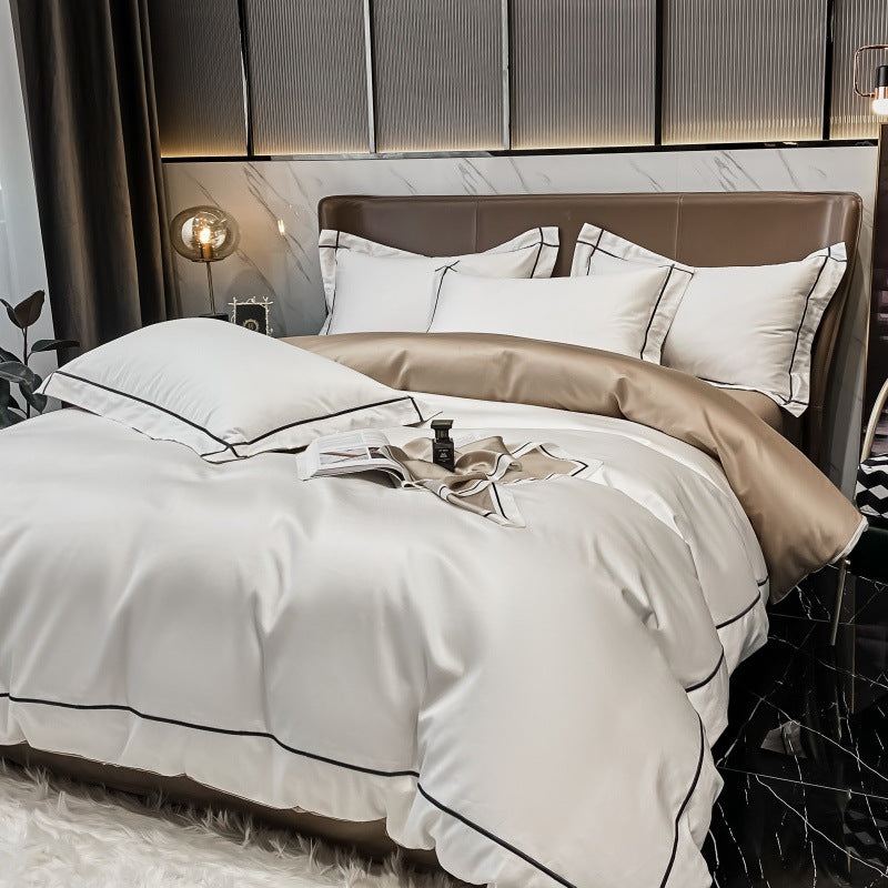 HKM-393171 Long Staple Cotton 4-Piece Quilt Set in Solid Colors, Pure Cotton Bedding with Quilted Design