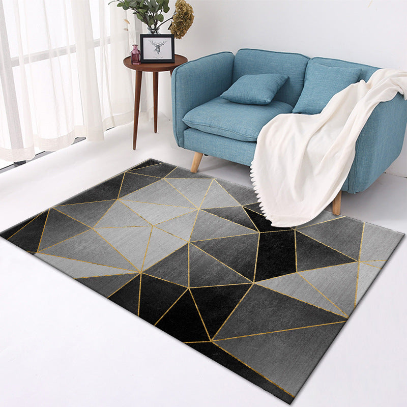 HKM-393235 Elegant Crystal Velvet Checkered Carpet for Living Room - Machine Washable, Rectangular Design in Multiple Sizes