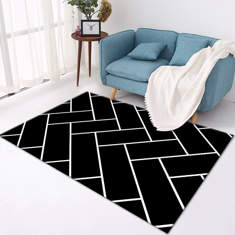 HKM-393235 Elegant Crystal Velvet Checkered Carpet for Living Room - Machine Washable, Rectangular Design in Multiple Sizes