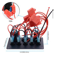 HKM-393363 Five-Position Switch Panel with Dual USB Ports, Voltmeter, and Lamp Holder, IP65 Rated, 12V Compatibility