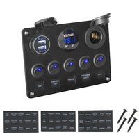 HKM-393363 Five-Position Switch Panel with Dual USB Ports, Voltmeter, and Lamp Holder, IP65 Rated, 12V Compatibility