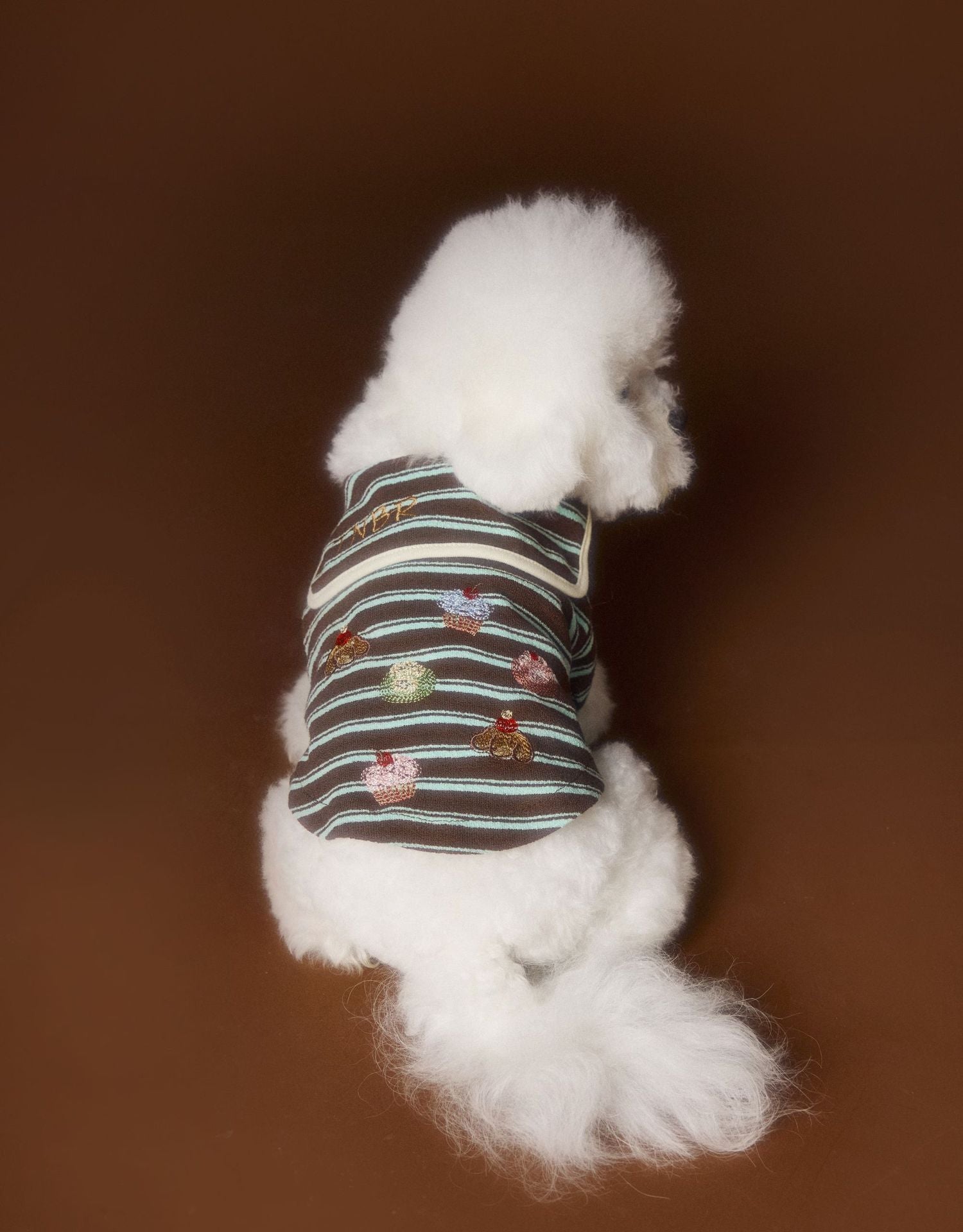 HKM-393491 Striped Sailor Collar Sweatshirt for Pets - Coffee and Red, Casual Style, Available in Multiple Sizes