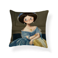 HKM-393555 Cartoon Girl Printed Pillowcase in Geometric Abstract Design, 45x45cm Polyester Linen Cushion Cover