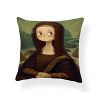 HKM-393555 Cartoon Girl Printed Pillowcase in Geometric Abstract Design, 45x45cm Polyester Linen Cushion Cover