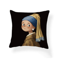 HKM-393555 Cartoon Girl Printed Pillowcase in Geometric Abstract Design, 45x45cm Polyester Linen Cushion Cover