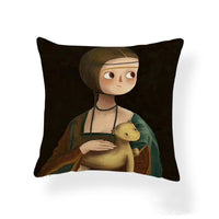 HKM-393555 Cartoon Girl Printed Pillowcase in Geometric Abstract Design, 45x45cm Polyester Linen Cushion Cover