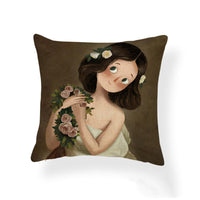 HKM-393555 Cartoon Girl Printed Pillowcase in Geometric Abstract Design, 45x45cm Polyester Linen Cushion Cover