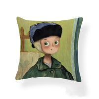HKM-393555 Cartoon Girl Printed Pillowcase in Geometric Abstract Design, 45x45cm Polyester Linen Cushion Cover