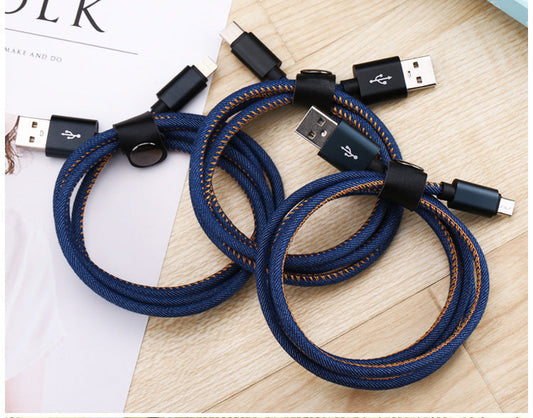 HKM-393555 Cowboy Type-C Charging Cable - Durable Data Transmission & Charging - Aluminum Alloy, Denim, Copper Core Wire