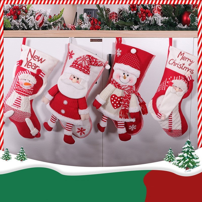 HKM-393619 Red and White Christmas Stocking Collection for Holiday Decor, 45x26 cm