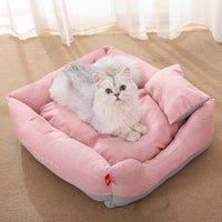 HKM-393811 Semi-Enclosed Cat Nest Mat in Morandi Pink, Green & Grey - Cozy Polyester & PP Cotton Design