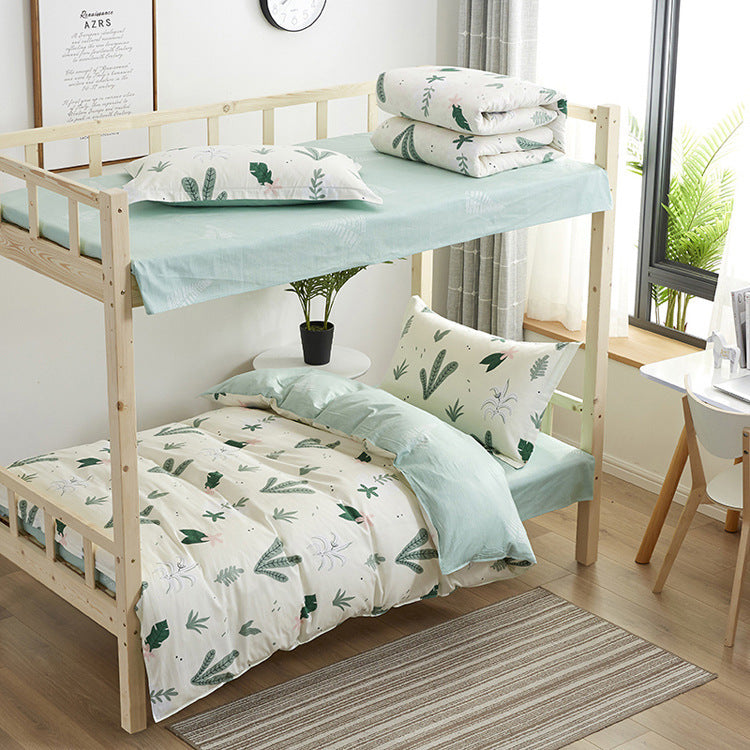 HKM-393939 Floral and Leaf Pattern Cotton Bedding Set - 3 Pieces, Includes Quilt Cover and Bed Sheet