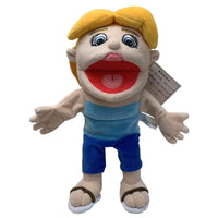 HKM-394003 Large Jeffy Boy Hand Puppet Plush Toy for Kids, Soft Doll for Parties, Shows and Christmas Fun