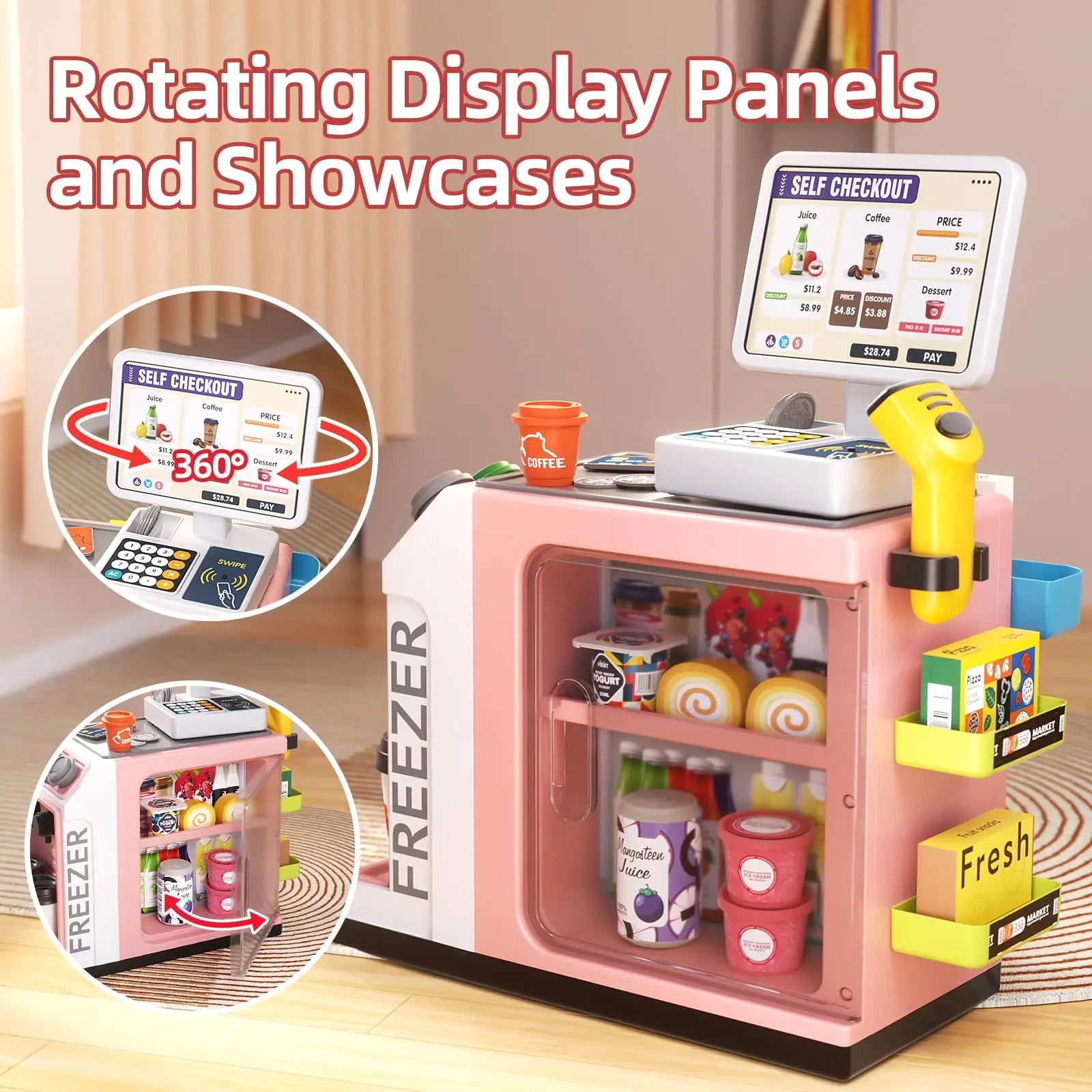 48-Piece Pretend Play Cash Register Toy Set with Light and Sound Features for Kids