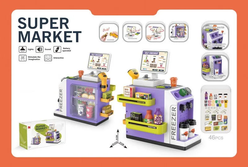 48-Piece Pretend Play Cash Register Toy Set with Light and Sound Features for Kids