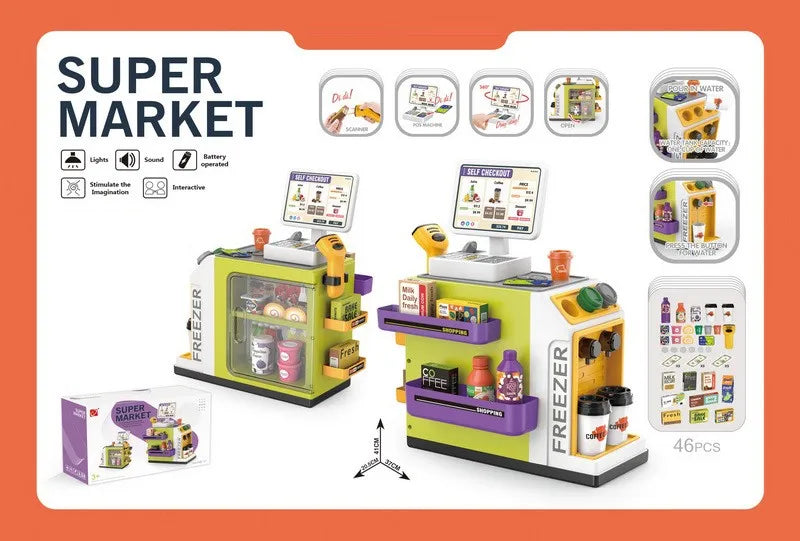 48-Piece Pretend Play Cash Register Toy Set with Light and Sound Features for Kids