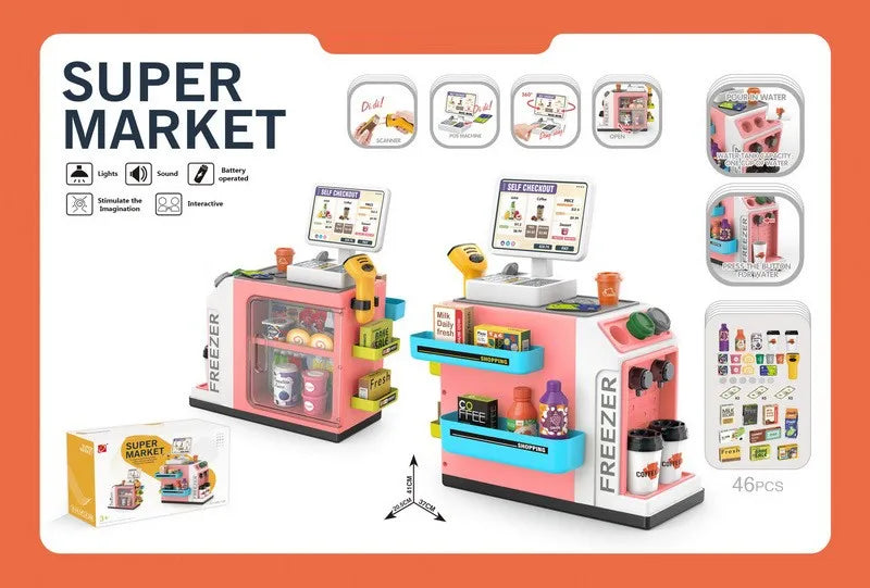 48-Piece Pretend Play Cash Register Toy Set with Light and Sound Features for Kids