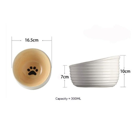 HKM-394195 Ceramic Water Ripple Cat Bowl with Oblique Mouth and Anti-Tumble Design