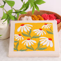 HKM-394259 Flower and Leaf Embroidery Kit for DIY Photo Frame Decoration, Includes 25x25cm Frame