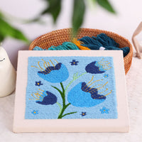 HKM-394259 Flower and Leaf Embroidery Kit for DIY Photo Frame Decoration, Includes 25x25cm Frame
