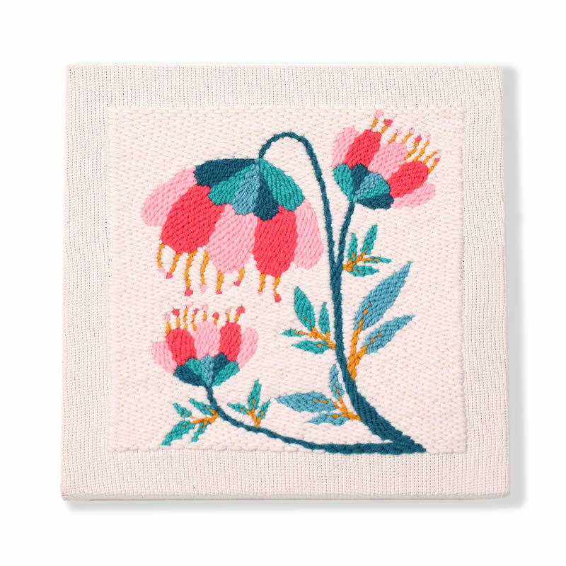 HKM-394259 Flower and Leaf Embroidery Kit for DIY Photo Frame Decoration, Includes 25x25cm Frame