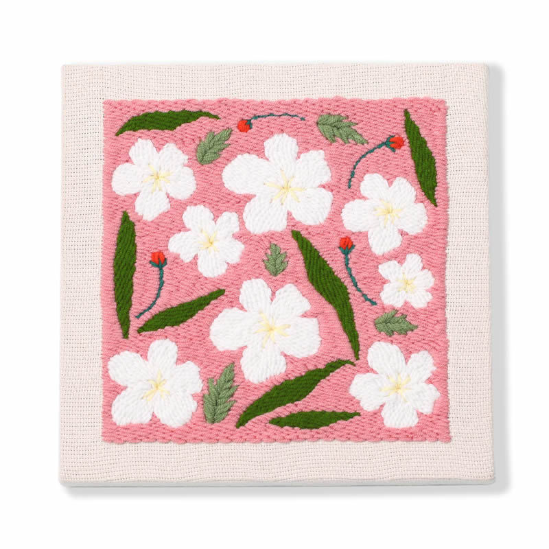 HKM-394259 Flower and Leaf Embroidery Kit for DIY Photo Frame Decoration, Includes 25x25cm Frame