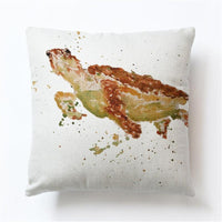 HKM-394387 Turtle Print Polyester Cushion Cover with Hidden Zipper - One-Sided Design, Pure White Fabric