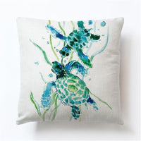 HKM-394387 Turtle Print Polyester Cushion Cover with Hidden Zipper - One-Sided Design, Pure White Fabric