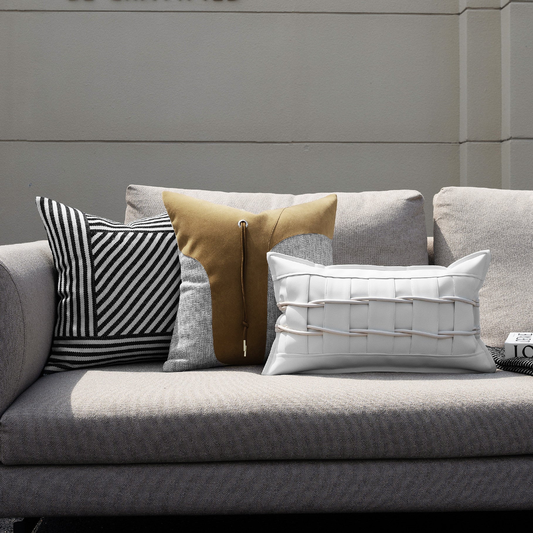 HKM-394451 Modern Minimalist Square Upholstered Pillow Cover for Living Room, Down and Goose Feather Filling Options