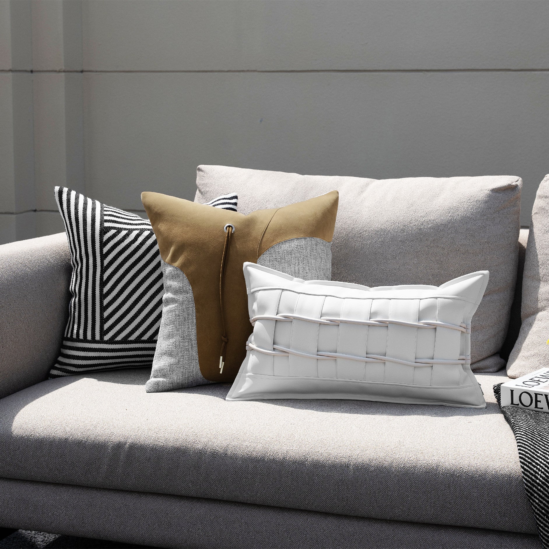 HKM-394451 Modern Minimalist Square Upholstered Pillow Cover for Living Room, Down and Goose Feather Filling Options