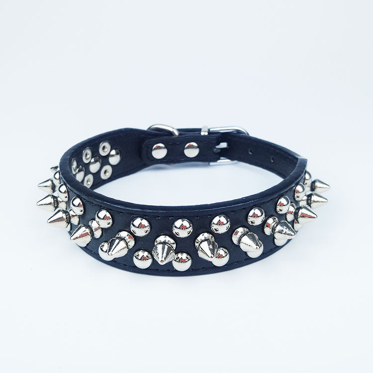 HKM-394835 Round Studded Leather Dog Collar for Small to Medium Dogs - All Seasons, Rivet Design