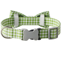 HKM-395027 Checkered Dog Collar with Bow Tie - Cotton Polyester, Available in Multiple Colors