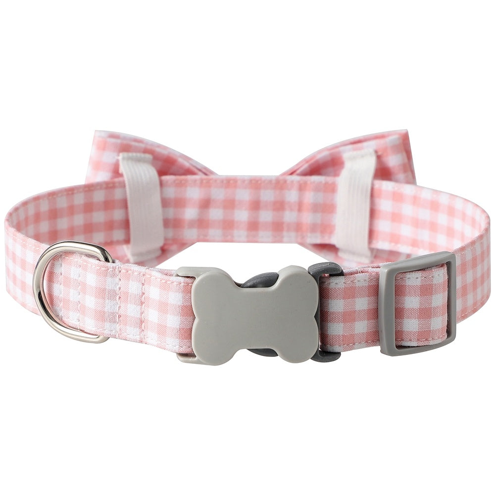 HKM-395027 Checkered Dog Collar with Bow Tie - Cotton Polyester, Available in Multiple Colors